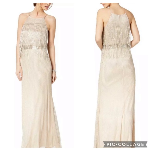 Adrianna Papell Gatsby drop waist fringed beaded sleeveless long dress - Picture 2 of 15